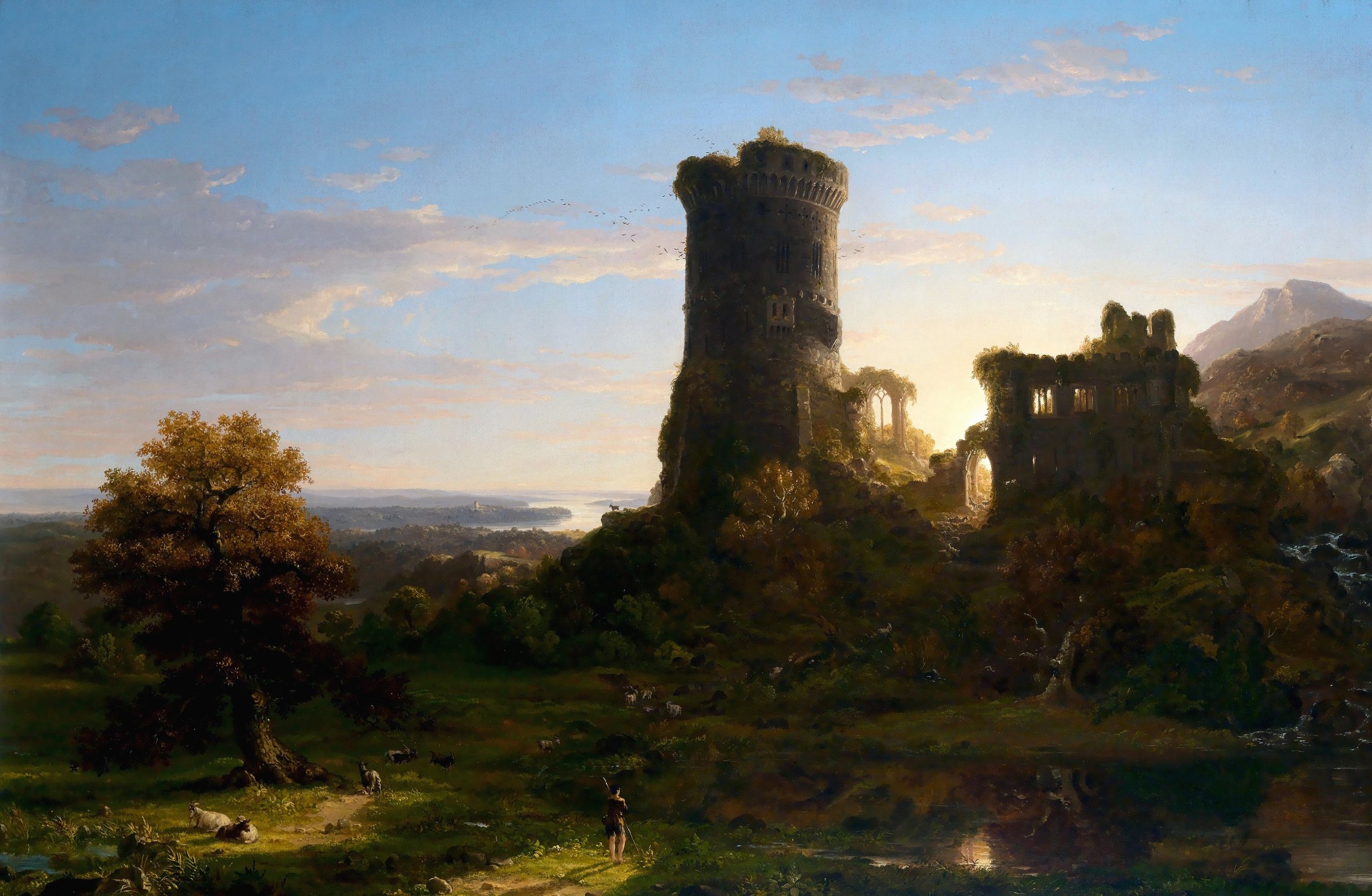The Present, by Thomas Cole — a ruined medieval castle reclaimed by time, cover art of the Chronicles of Telron