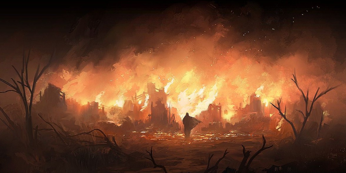 A village burning during a planar incursion