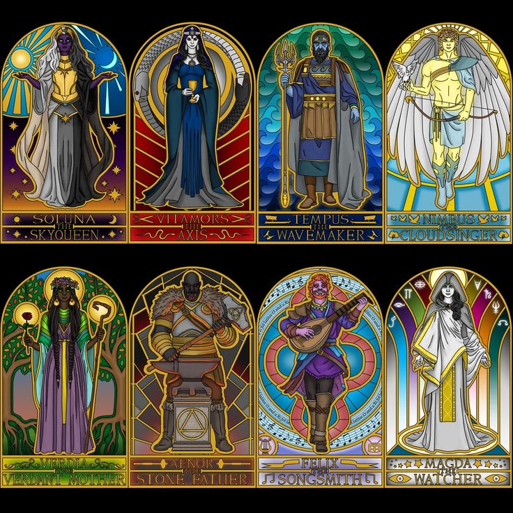 The Eight Gods of Telron, stained glass